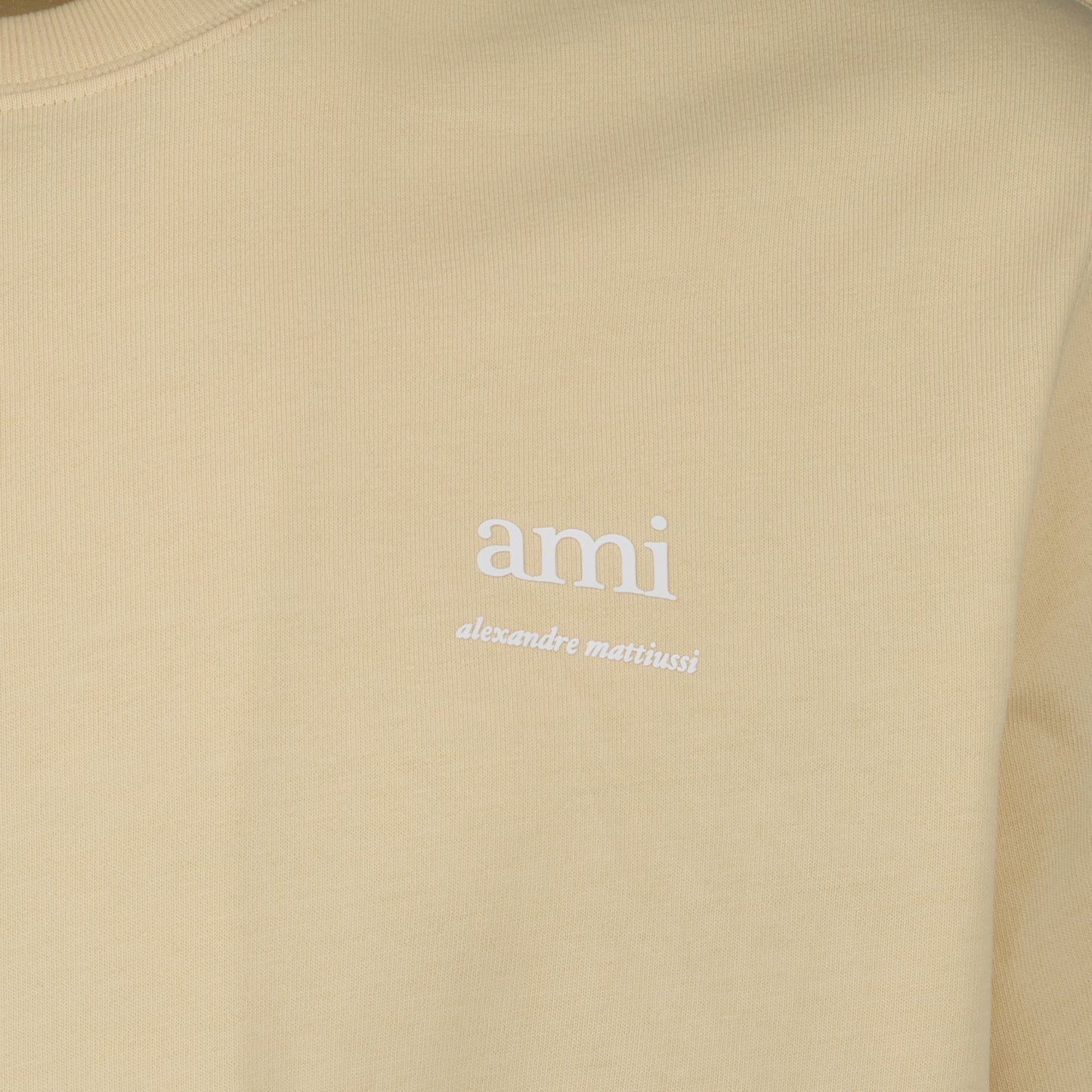 embroidered T-shirt, beige T-shirt, AMI Paris, luxury unisex apparel, casual elegance