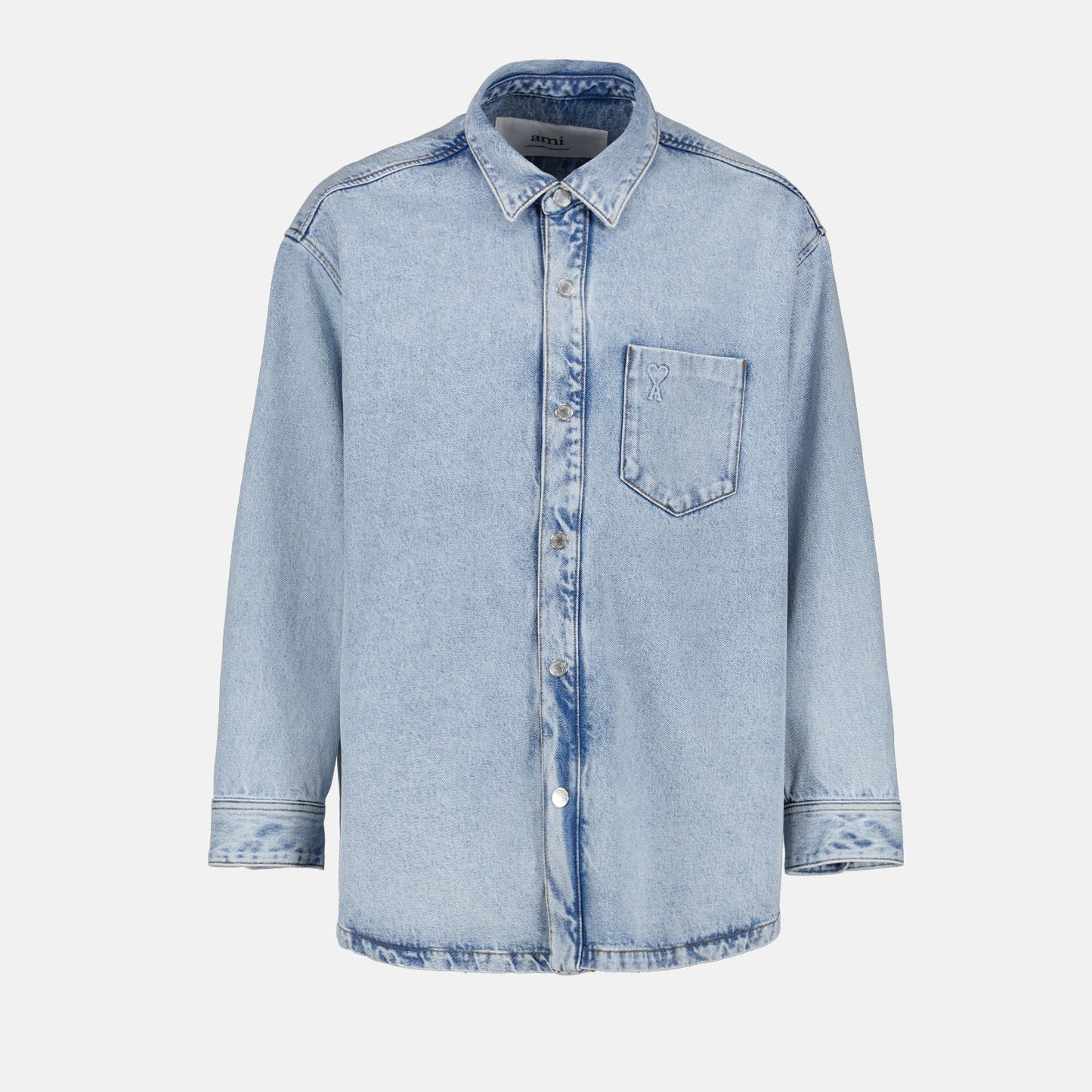 Blue Denim Shirt, AMI Paris, Luxury Fashion, Unisex Apparel, Contemporary Elegance