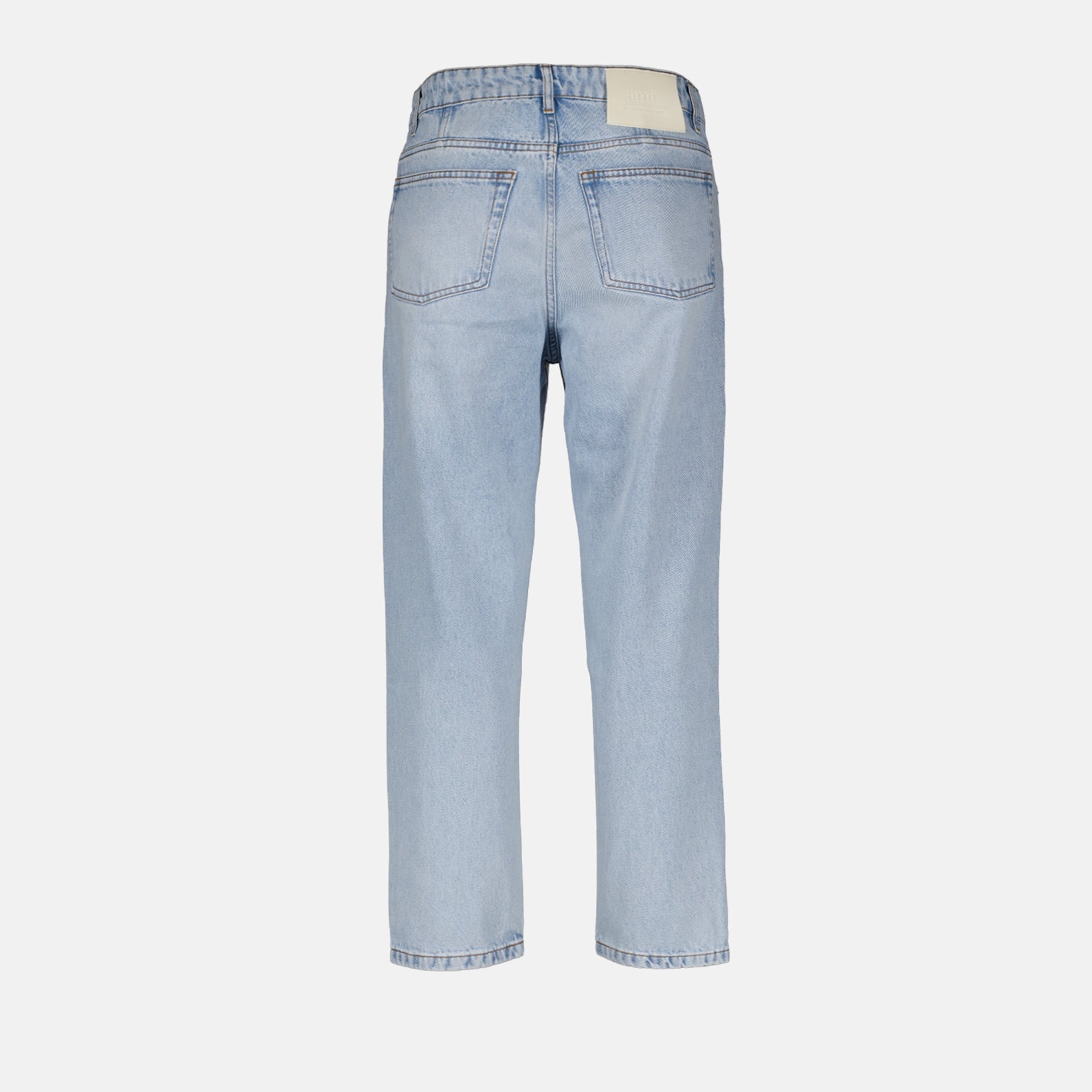 light blue jeans, luxury jeans, AMI Paris, straight-leg jeans, designer denim