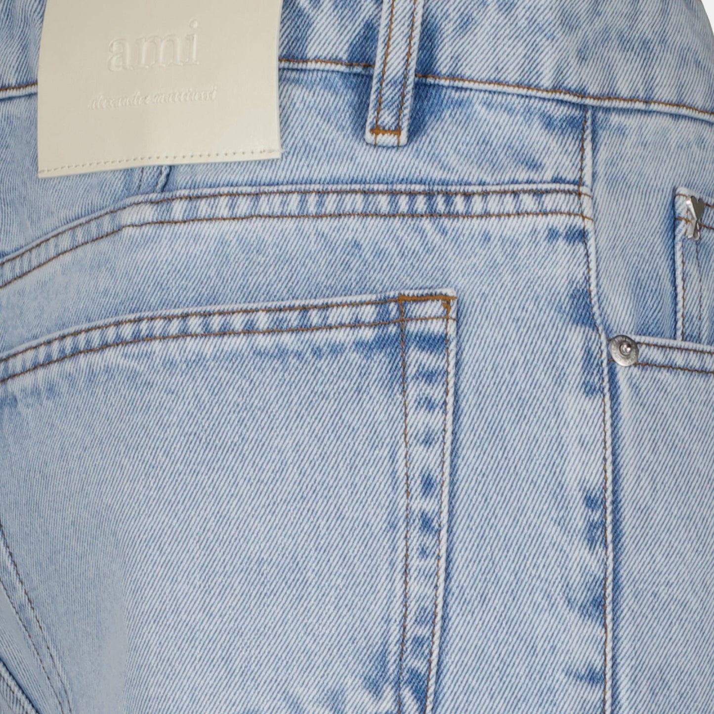 light blue jeans, luxury jeans, AMI Paris, straight-leg jeans, designer denim