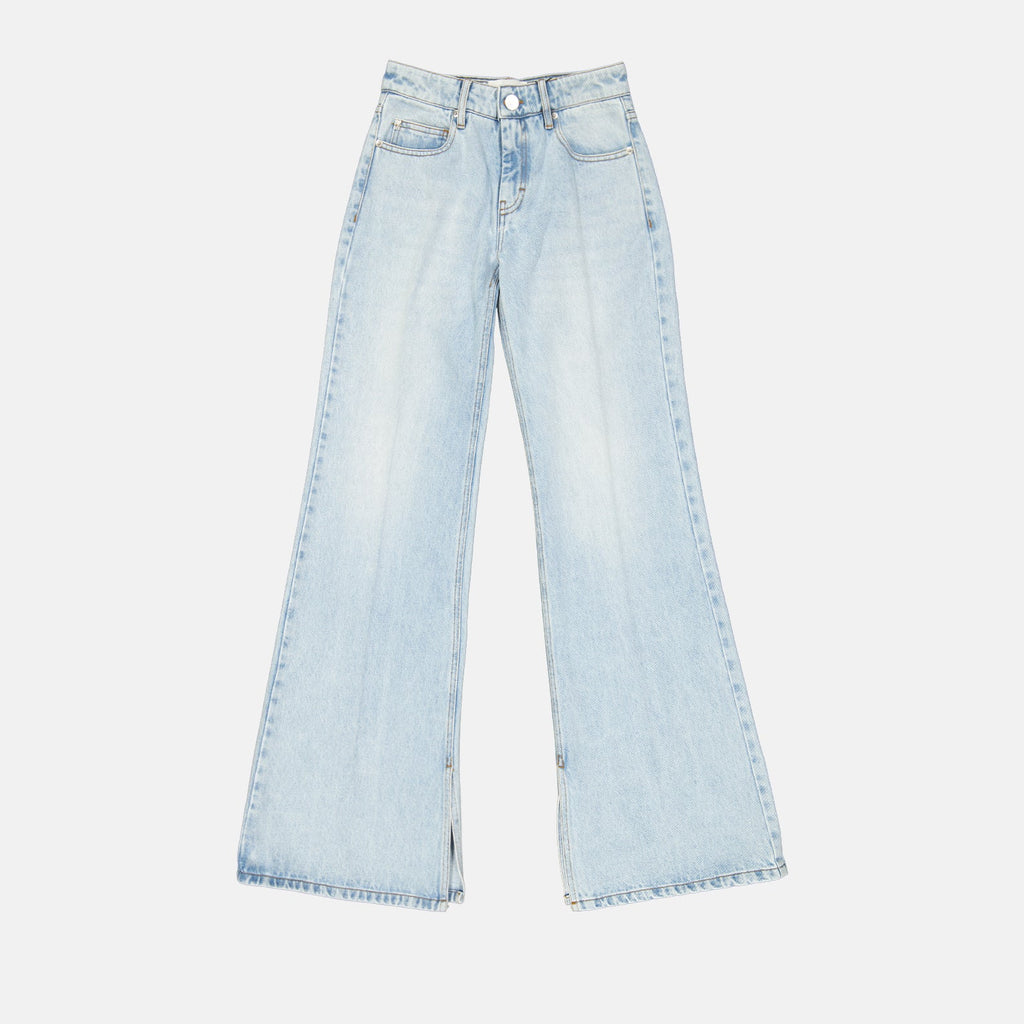 flare jeans, AMI Paris, light blue jeans, luxury denim, high-end fashion