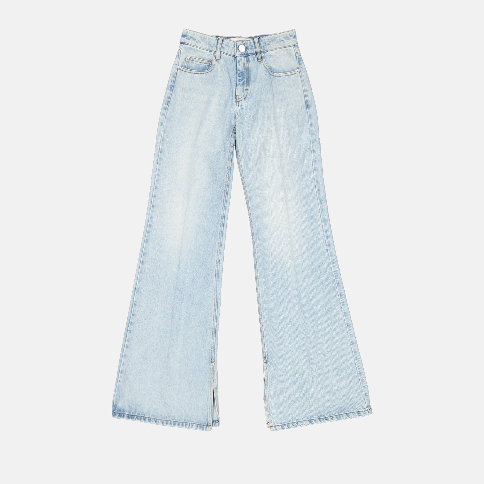 flare jeans, AMI Paris, light blue jeans, luxury denim, high-end fashion