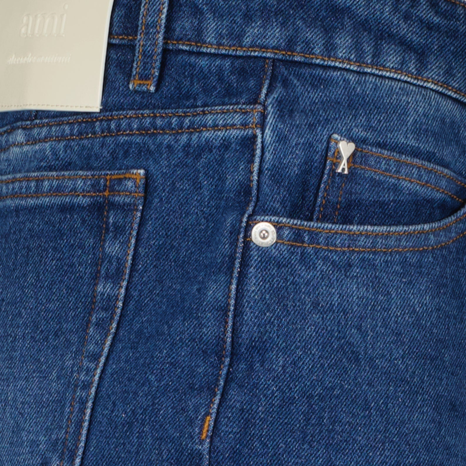 AMI Paris, denim skirt, luxury fashion, midi skirt, designer women's wear