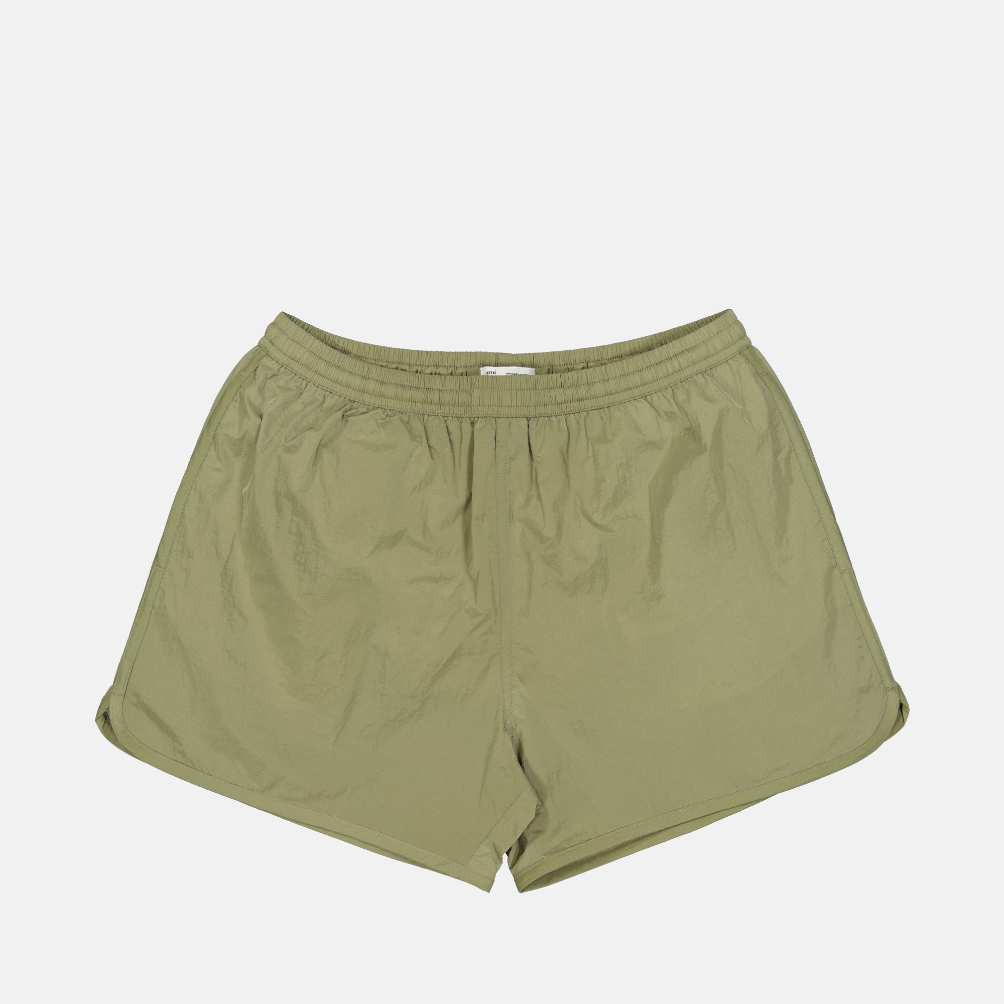 green nylon swim shorts, Ami de Coeur, AMI Paris swimwear, luxury swim shorts, high-end swimwear