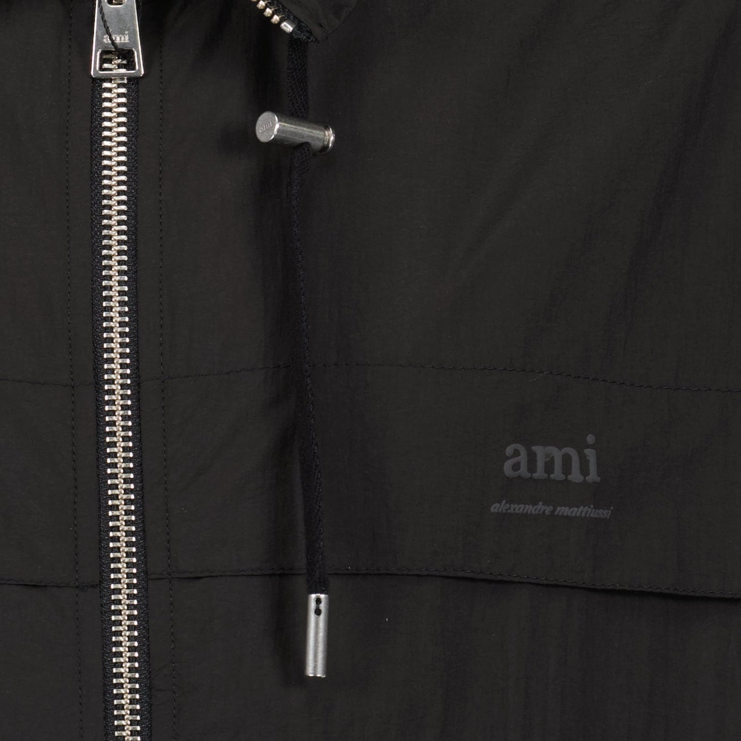 AMI Paris, Black Nylon Windbreaker, Luxury Outerwear, Fashionable Windbreaker, Premium Nylon Jacket