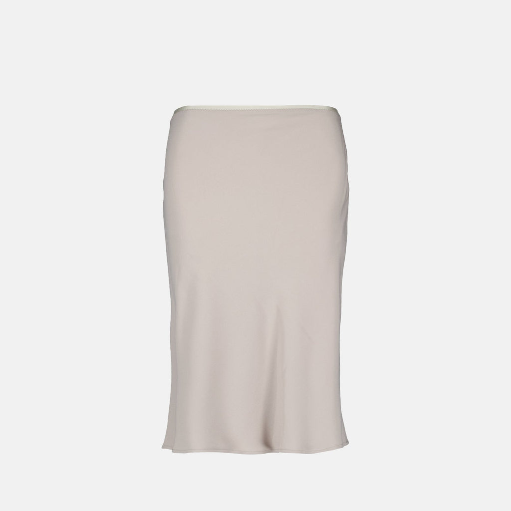 beige midi skirt, AMI Paris skirt, luxury viscose skirt, refined fashion, sophisticated wardrobe