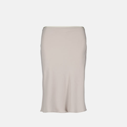 beige midi skirt, AMI Paris skirt, luxury viscose skirt, refined fashion, sophisticated wardrobe