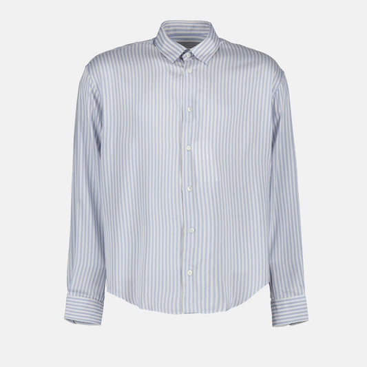 blue striped shirt, viscose silk blend, luxury unisex shirt, AMI Paris, sophisticated fashion