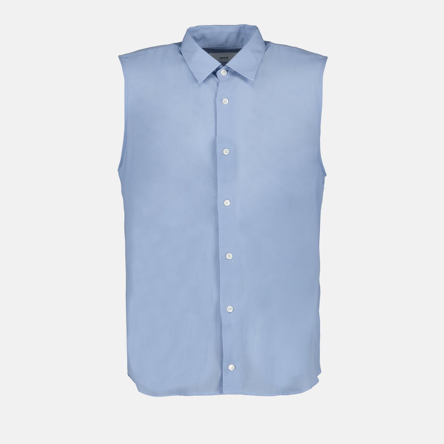 luxury viscose shirt, blue sleeveless shirt, Ami Paris clothing, high-end viscose, elegant men's shirt