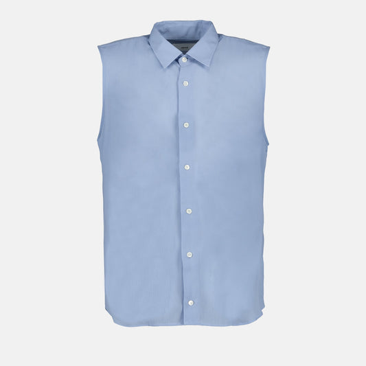 luxury viscose shirt, blue sleeveless shirt, Ami Paris clothing, high-end viscose, elegant men's shirt