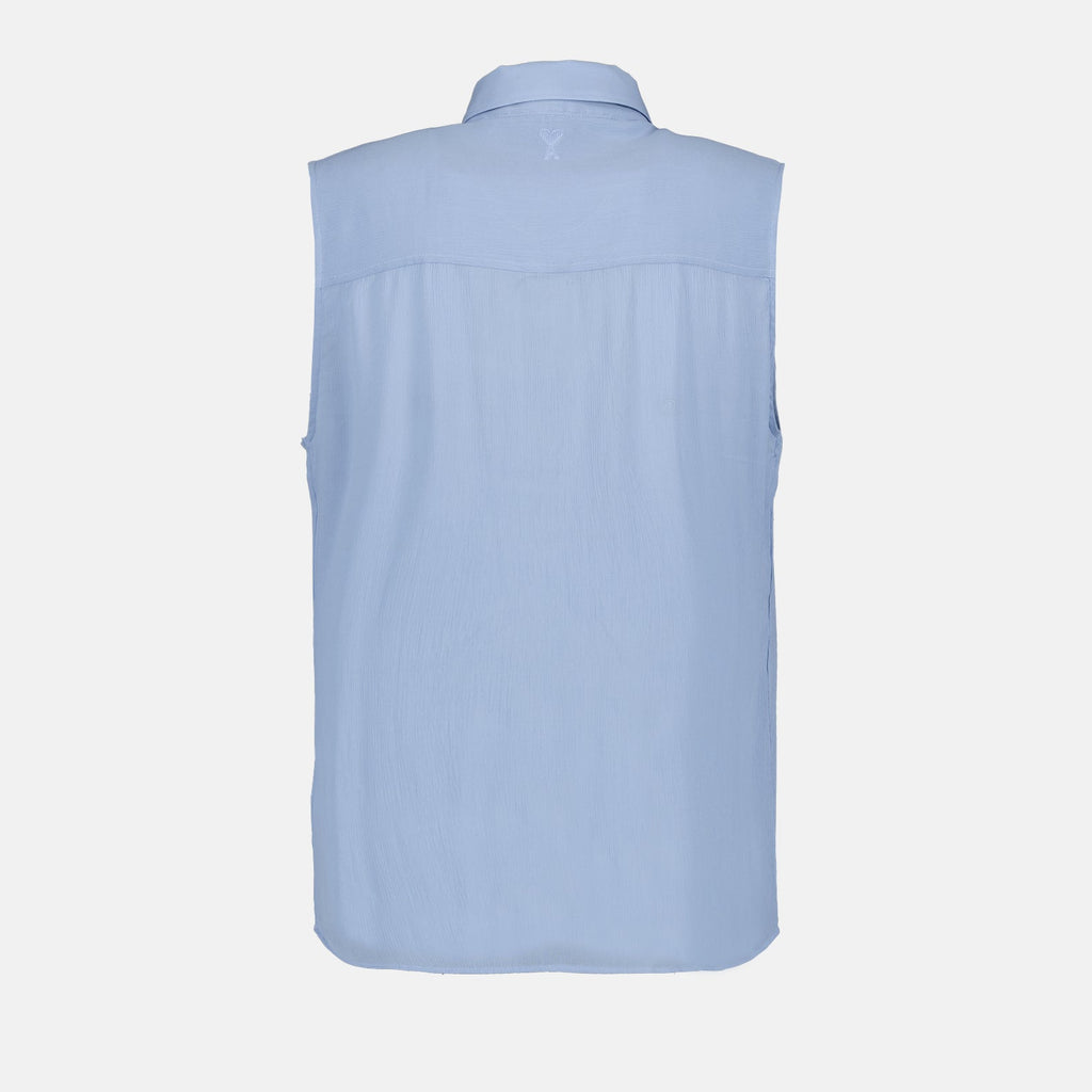 luxury viscose shirt, blue sleeveless shirt, Ami Paris clothing, high-end viscose, elegant men's shirt