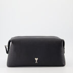 black leather pochette, Ami de Coeur, AMI Paris, luxury accessory, unisex pochette