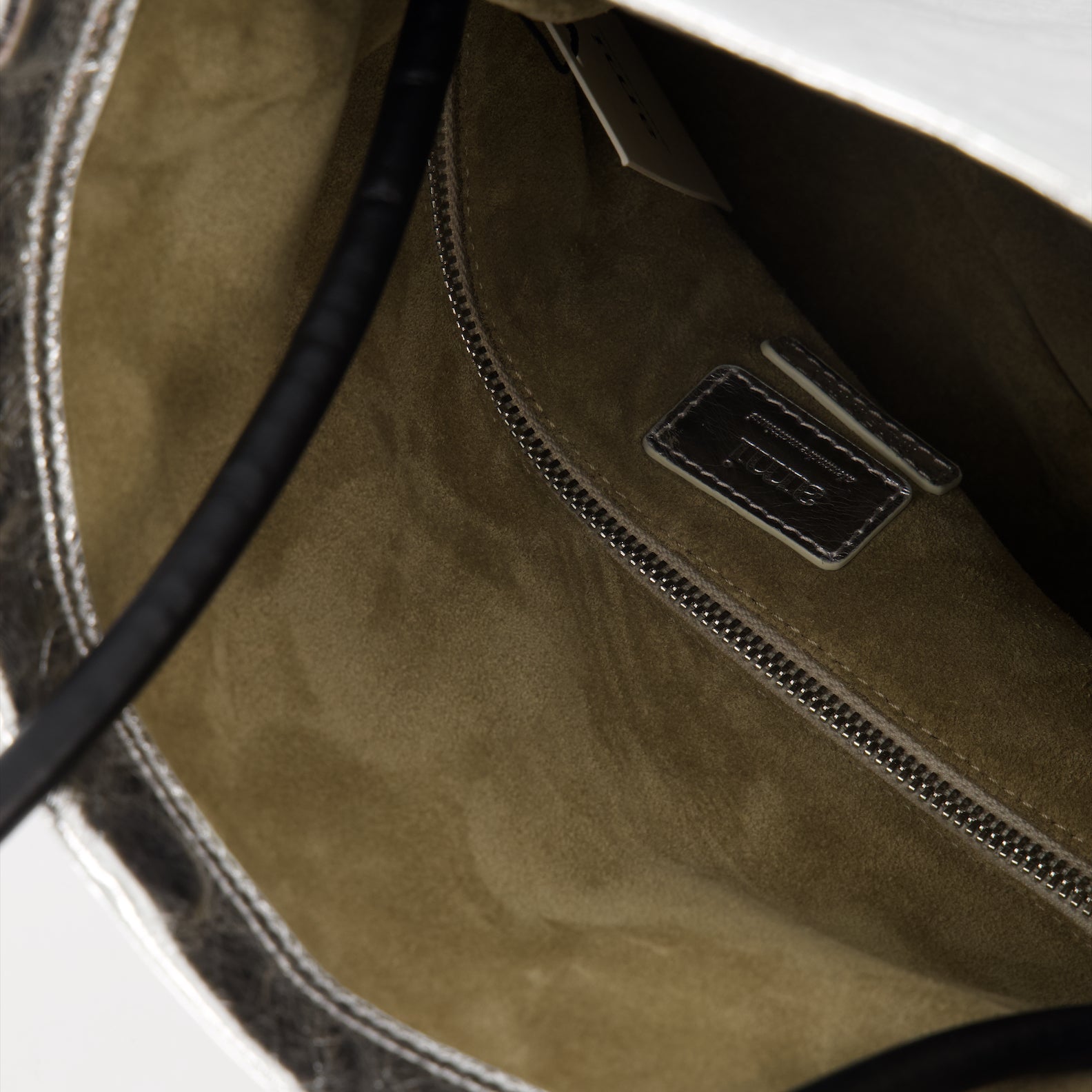 Metallic leather bag, luxury grocery bag, AMI Paris, high-end tote, crinkled leather accessory