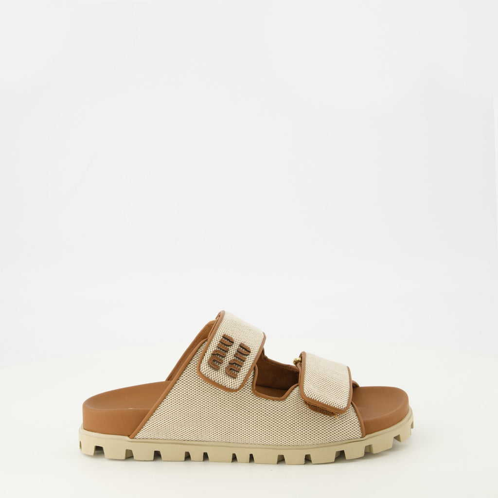 Miu Miu Beige Canvas Mules