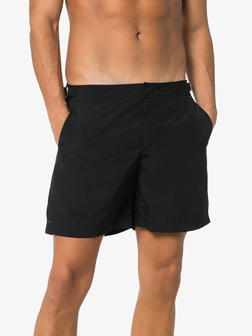 Orlebar Brown, luxury swimwear, men's swim shorts, black swim shorts, tailored swim shorts