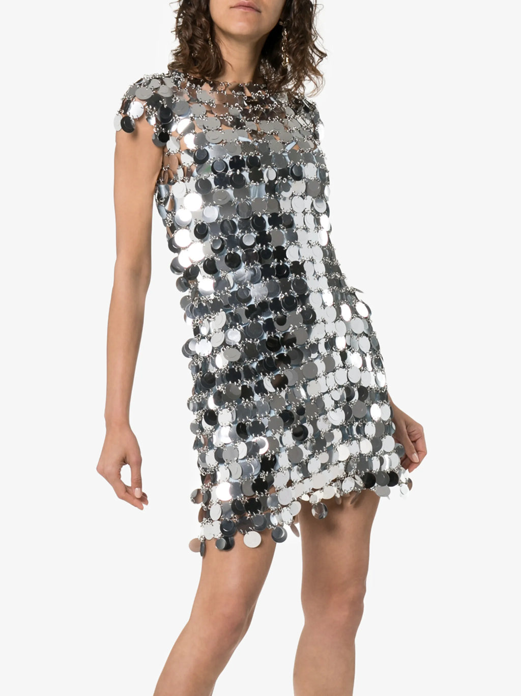 Image of Sparkle Silver Midi Dress by Rabanne for Women - Season Autumn-Winter 2025 - Model View 4