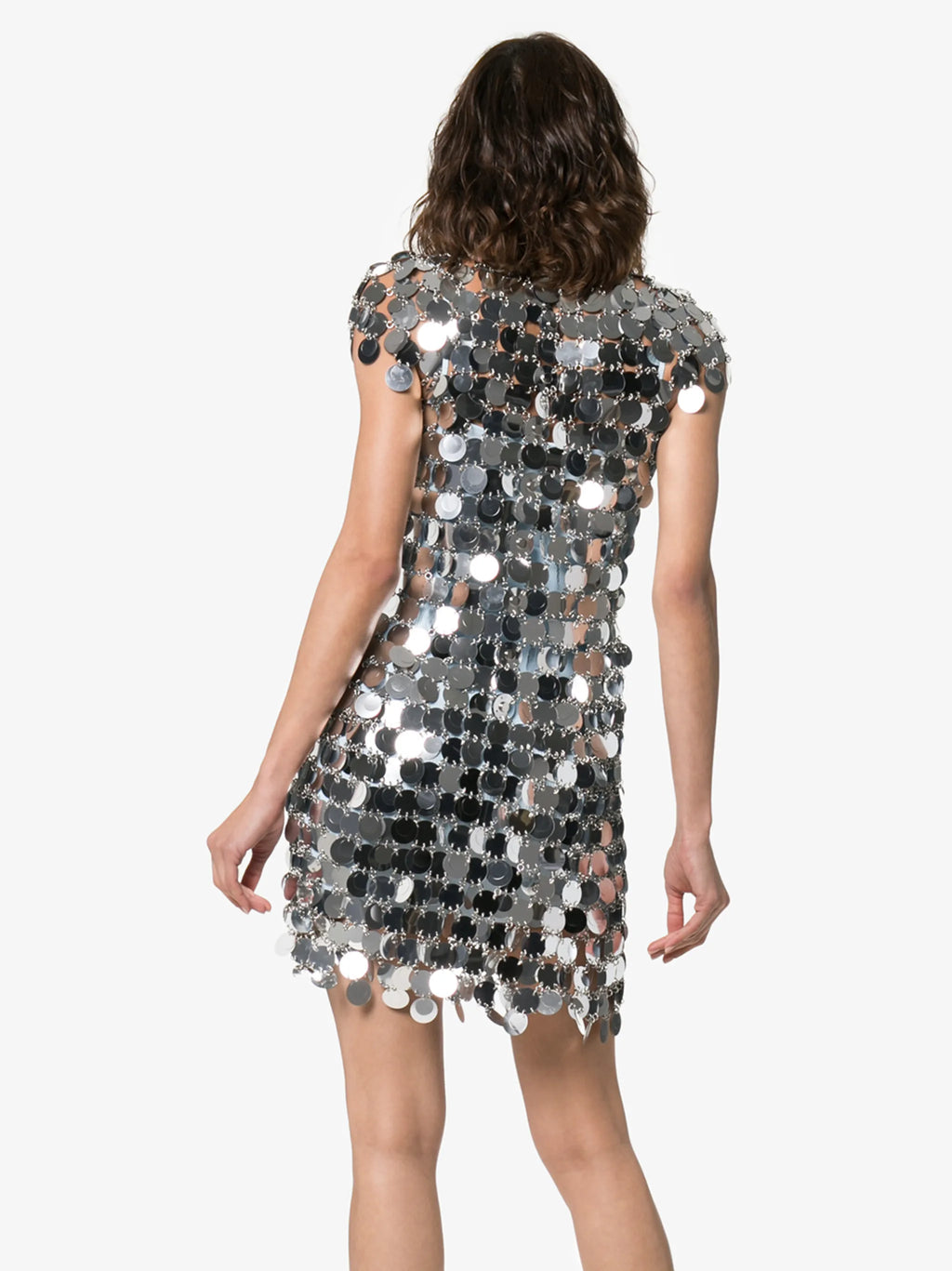 Image of Sparkle Silver Midi Dress by Rabanne for Women - Season Autumn-Winter 2025 - Model View 3