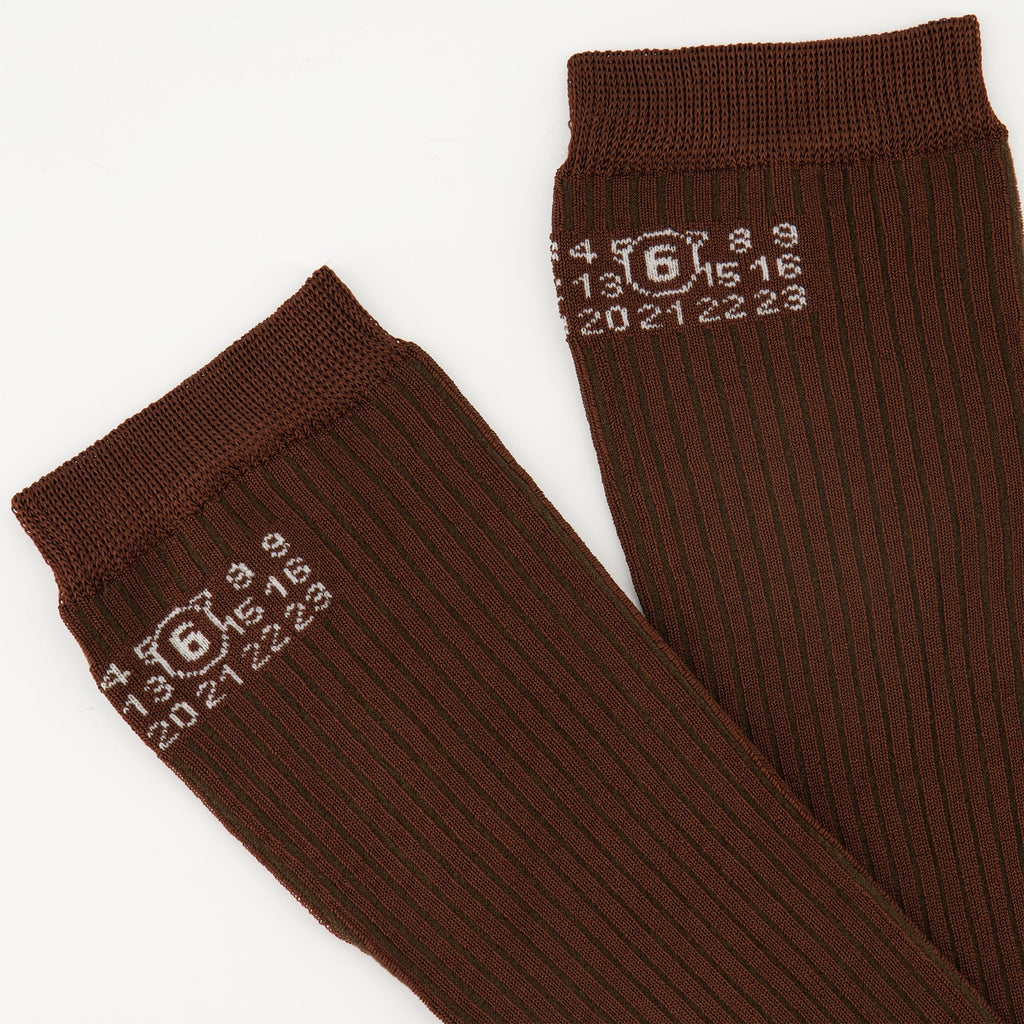 Mm6, Numeric socks, brown socks, ribbed viscose, accessory