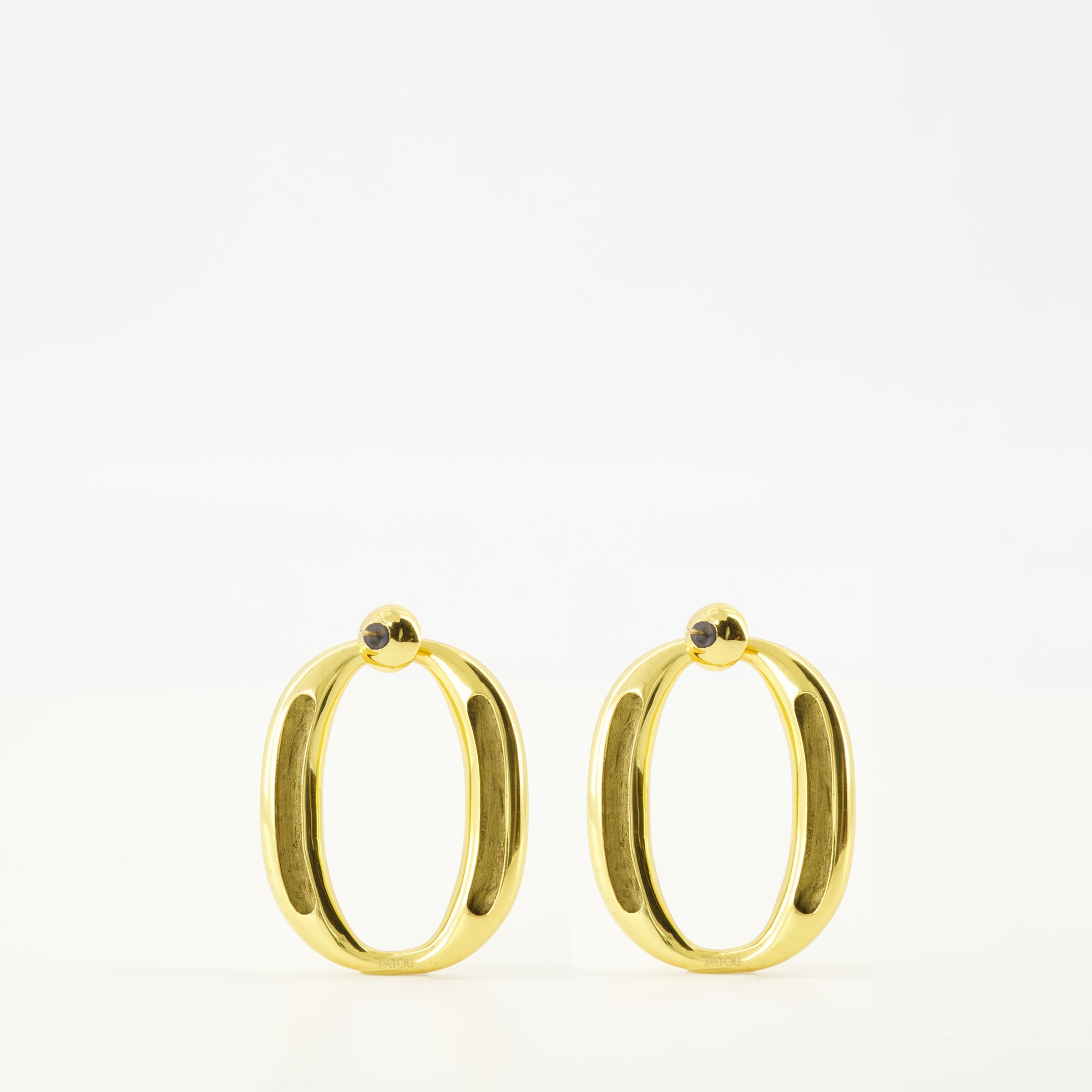 gold earrings, oval earrings, Patou accessories, brass jewelry, elegant earrings