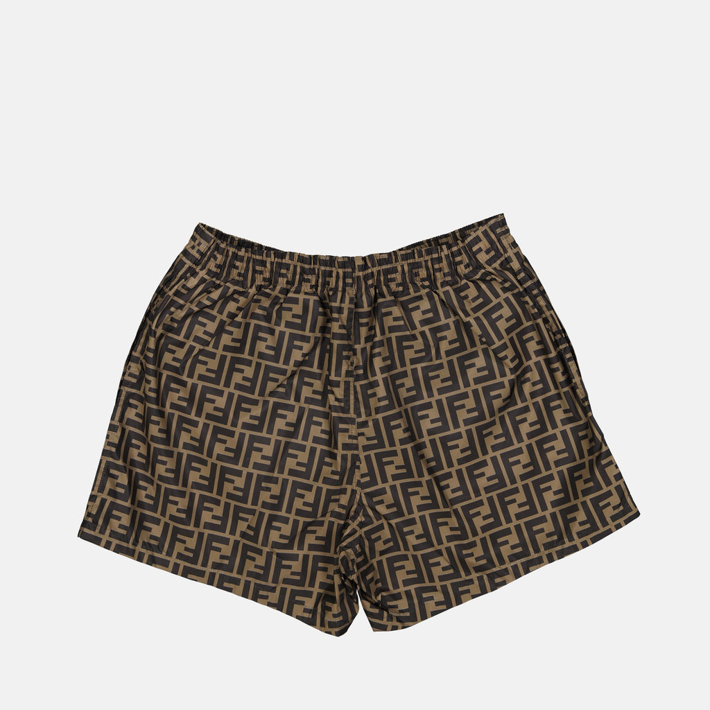 Fendi swim shorts, FF print, men's swimwear, summer apparel, nylon swim trunks