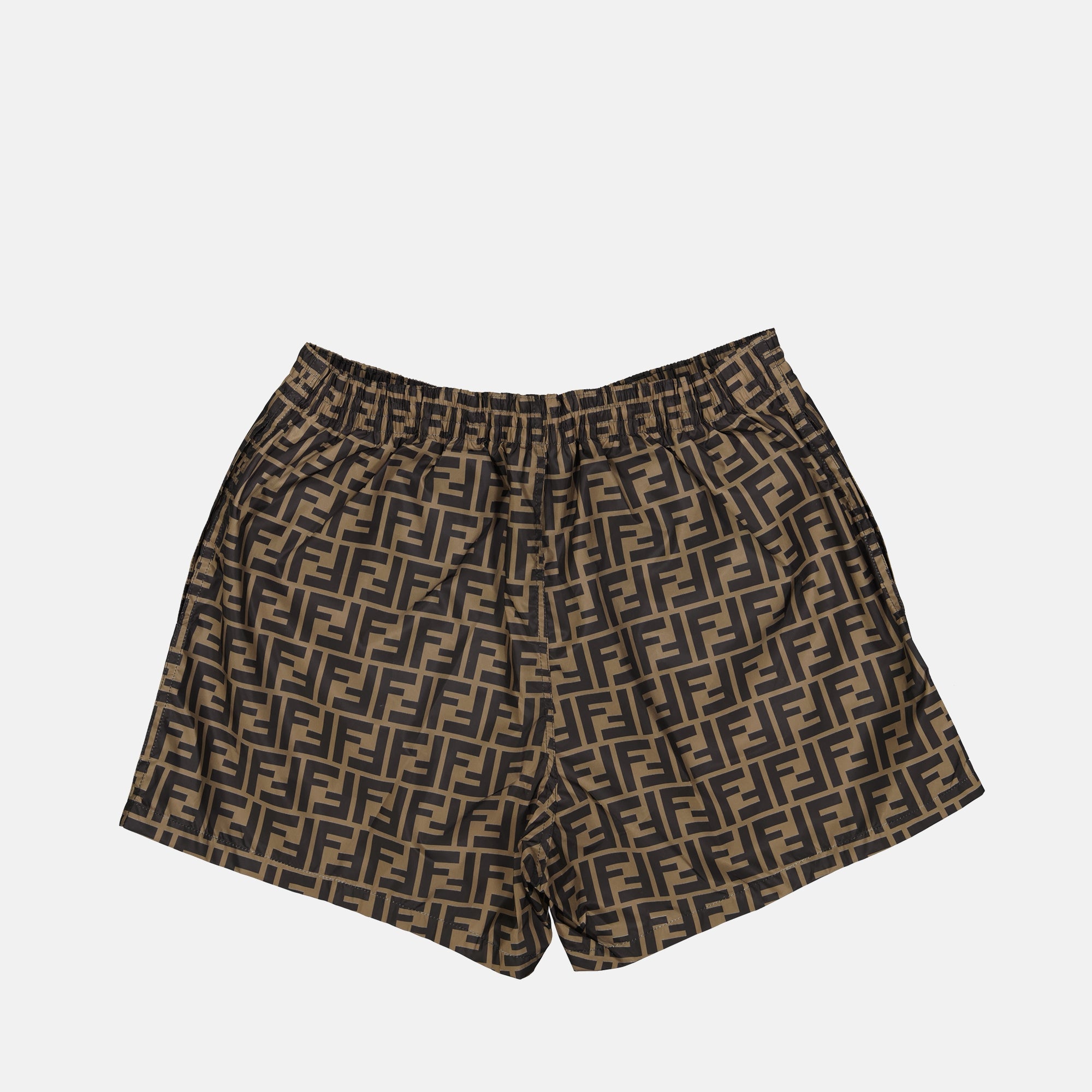 Fendi swim shorts, FF print, men's swimwear, summer apparel, nylon swim trunks