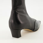 Khaite booties, leather ankle boots, Nevada booties, premium leather footwear, black leather booties
