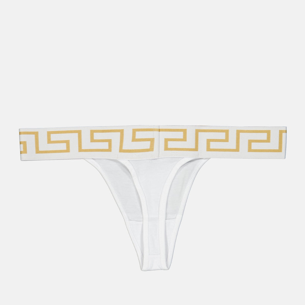 Versace lingerie, Medusa Greca String, luxury intimate wear, white string, designer underwear