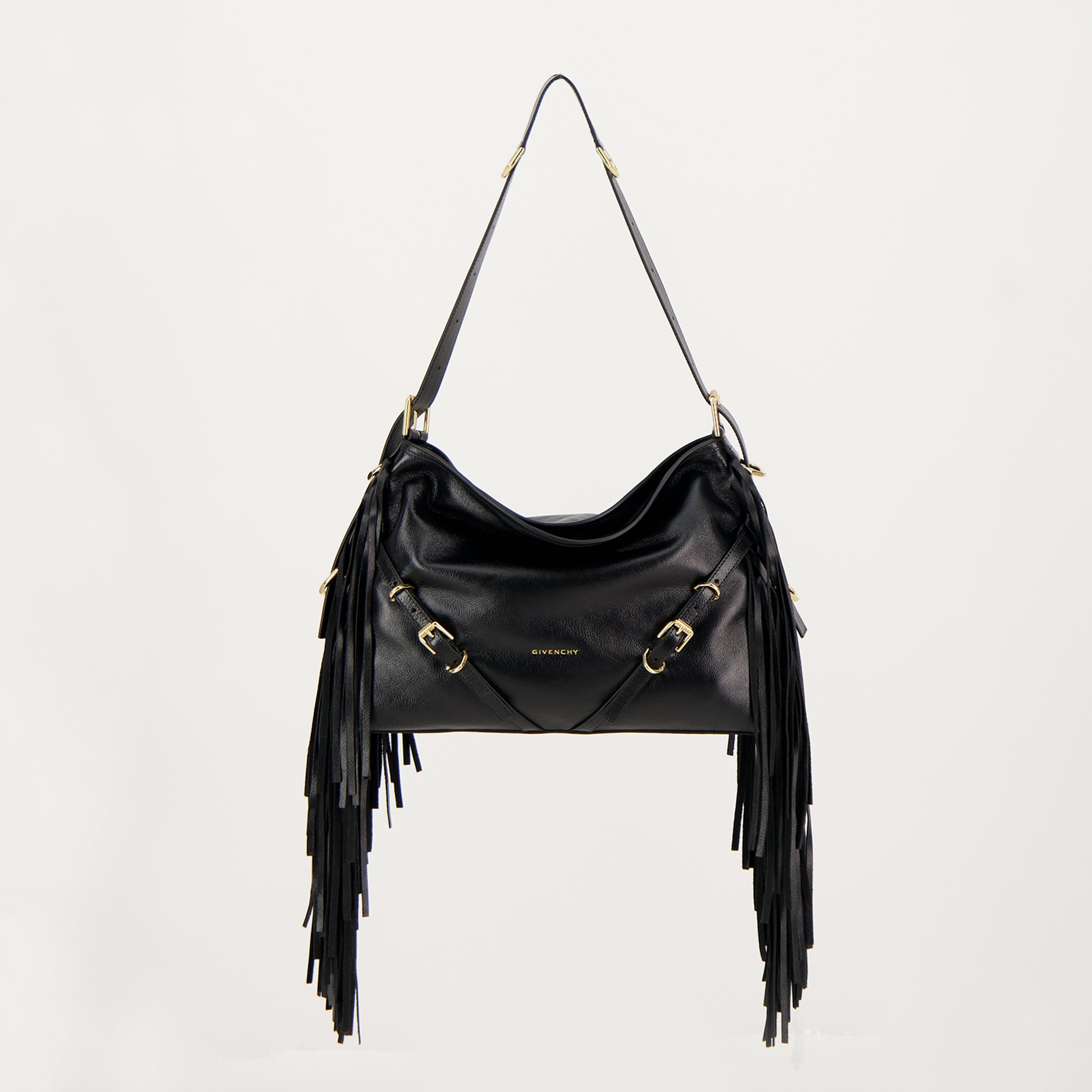 Givenchy, Medium Fringed Bag, Leather Handbag, Adjustable Shoulder Strap, Black Bag