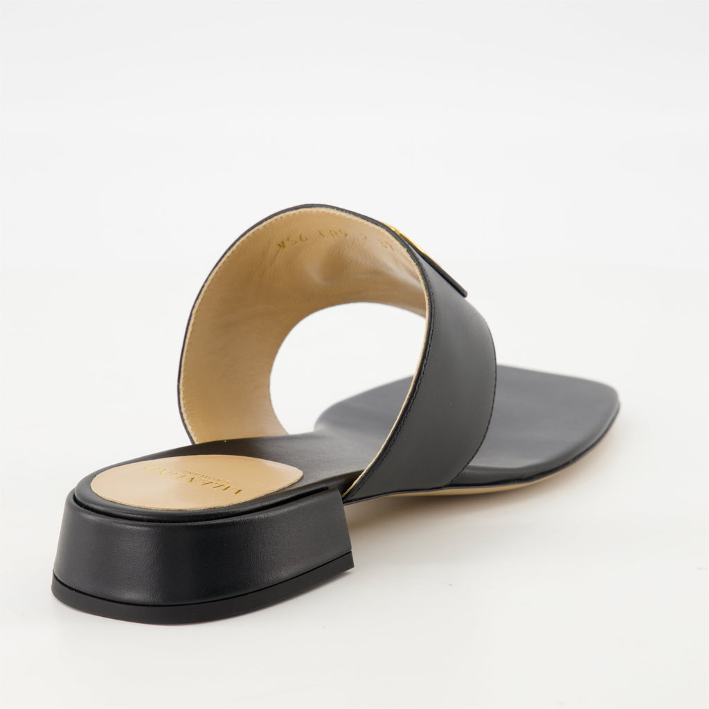 black leather slides, VLogo sandals, open toe slides, Valentino footwear, Spring-Summer 2025