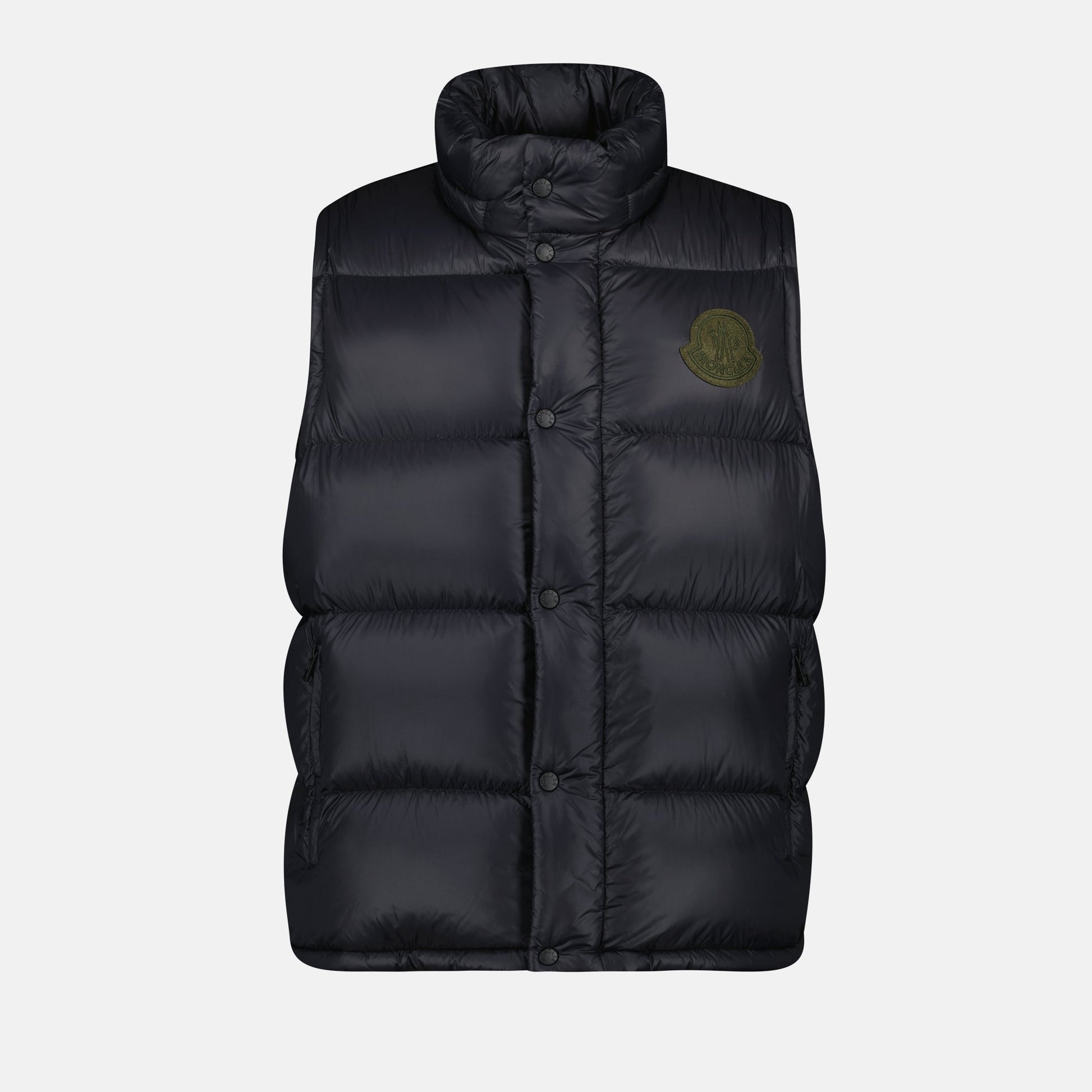 luxury down jacket, 2-in-1 jacket, Moncler Autumn-Winter 2024, blue-grey jacket, high collar removable sleeves