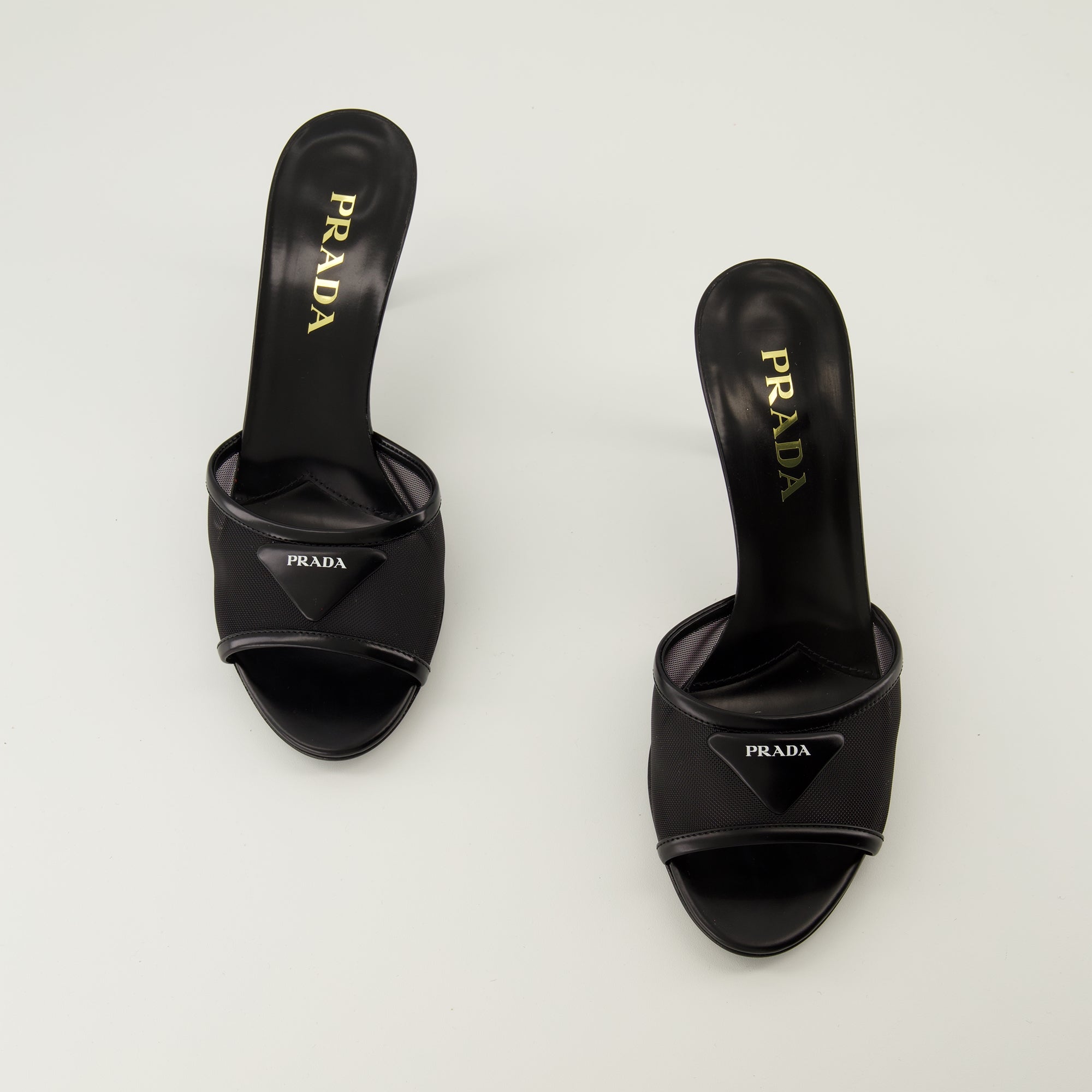 black heeled sandals, Prada footwear, leather sandals, spring summer collection 2026, designer shoes