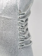 Imagem de Vestido Drapado em Lurex Prateado com Mangas Curtas da Rabanne para Mulheres - Temporada Outono-Inverno 2024 - Vista Detalhe 7