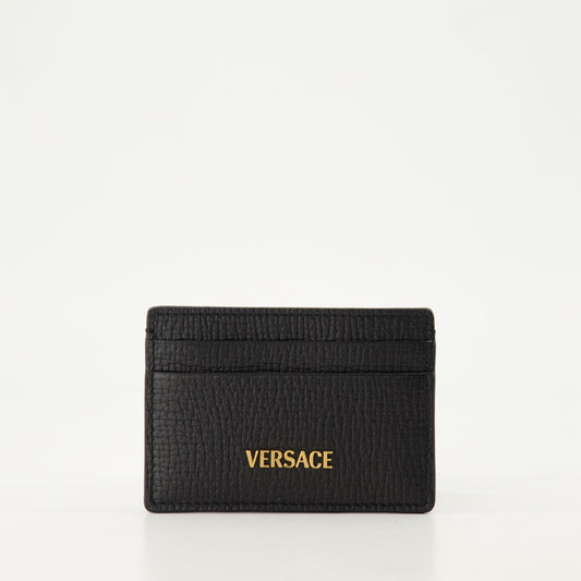 Leather Card Holder, Grained Leather, Versace Accessory, Card Slots, Metallic Logo