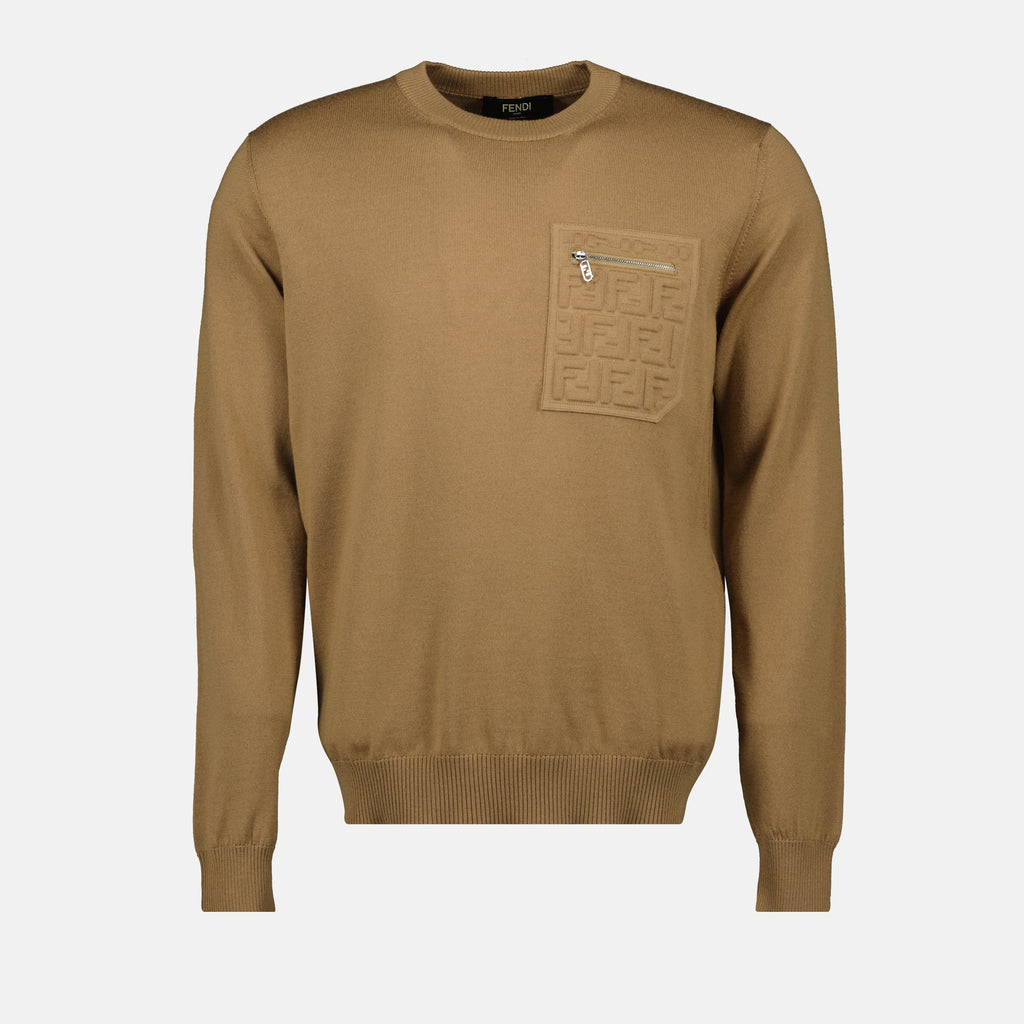 Fendi sweater, brown wool sweater, autumn winter collection, men's fashion, designer knitwear