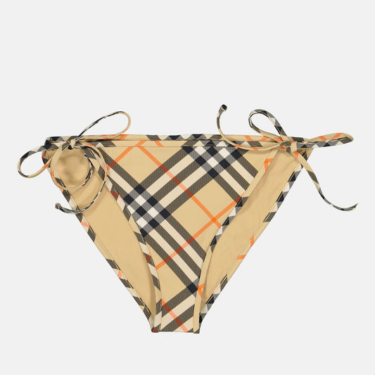 Burberry, beige checked bikini, luxury swimwear, designer bikini bottoms, high-end swimwear