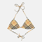 Burberry bikini top, beige checked swimwear, luxury swimwear, high-end bikini, designer bikini