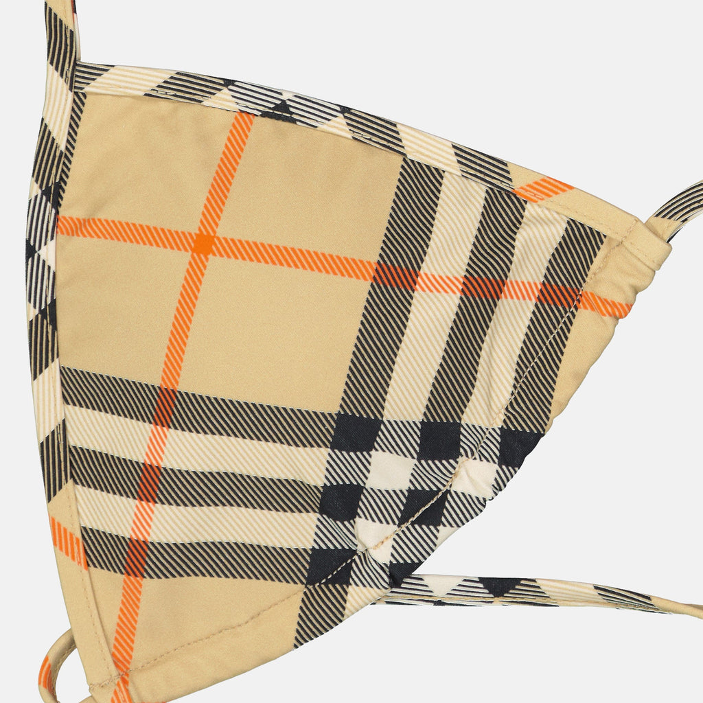 Burberry bikini top, beige checked swimwear, luxury swimwear, high-end bikini, designer bikini