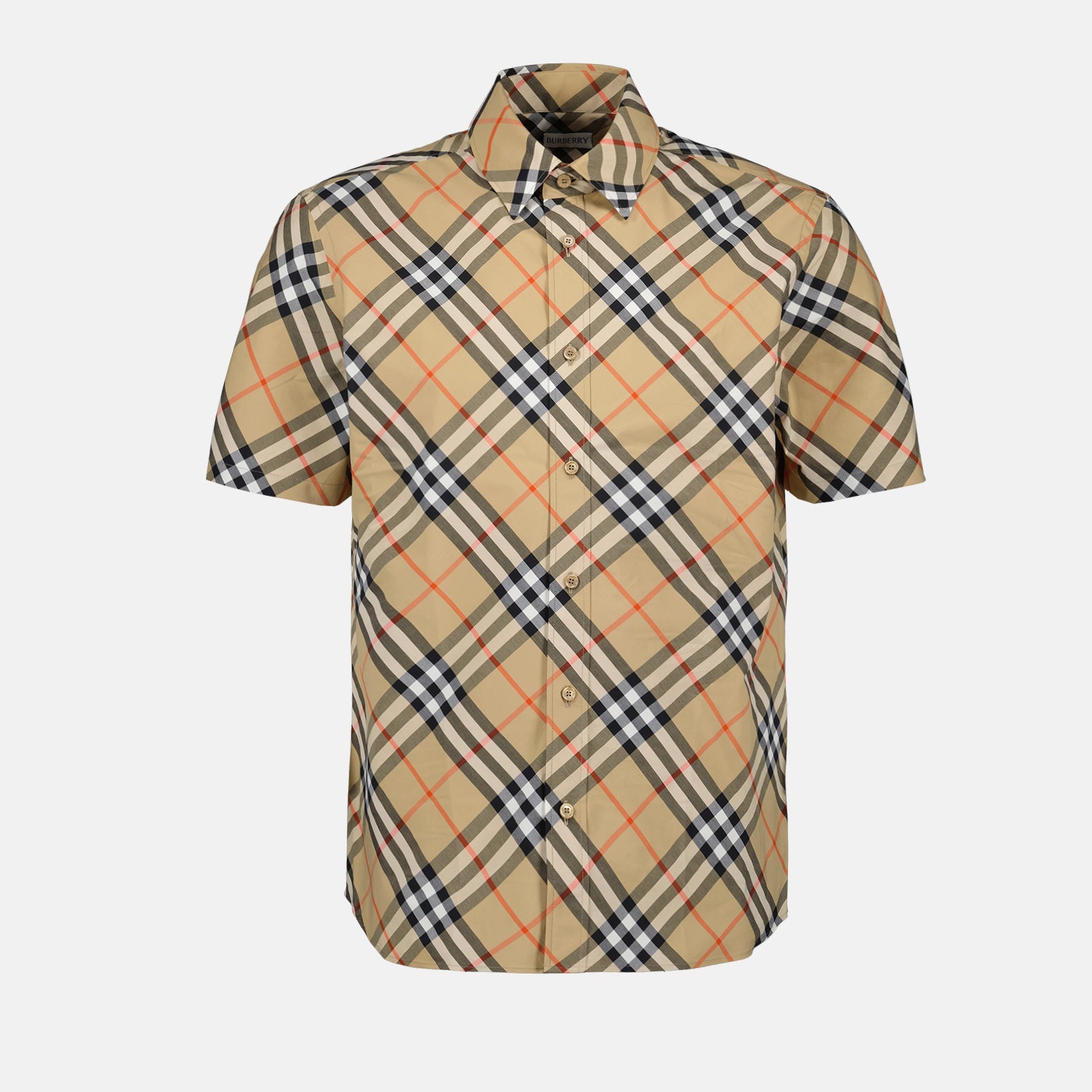 Beige checkered shirt, luxury short sleeve shirt, Burberry shirt, classic checkered pattern, men's high-end fashion