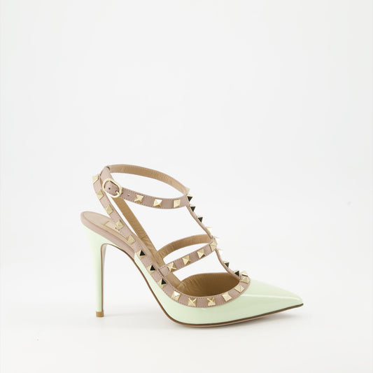 Valentino, Rockstud pumps, green leather pumps, luxury footwear, designer pumps