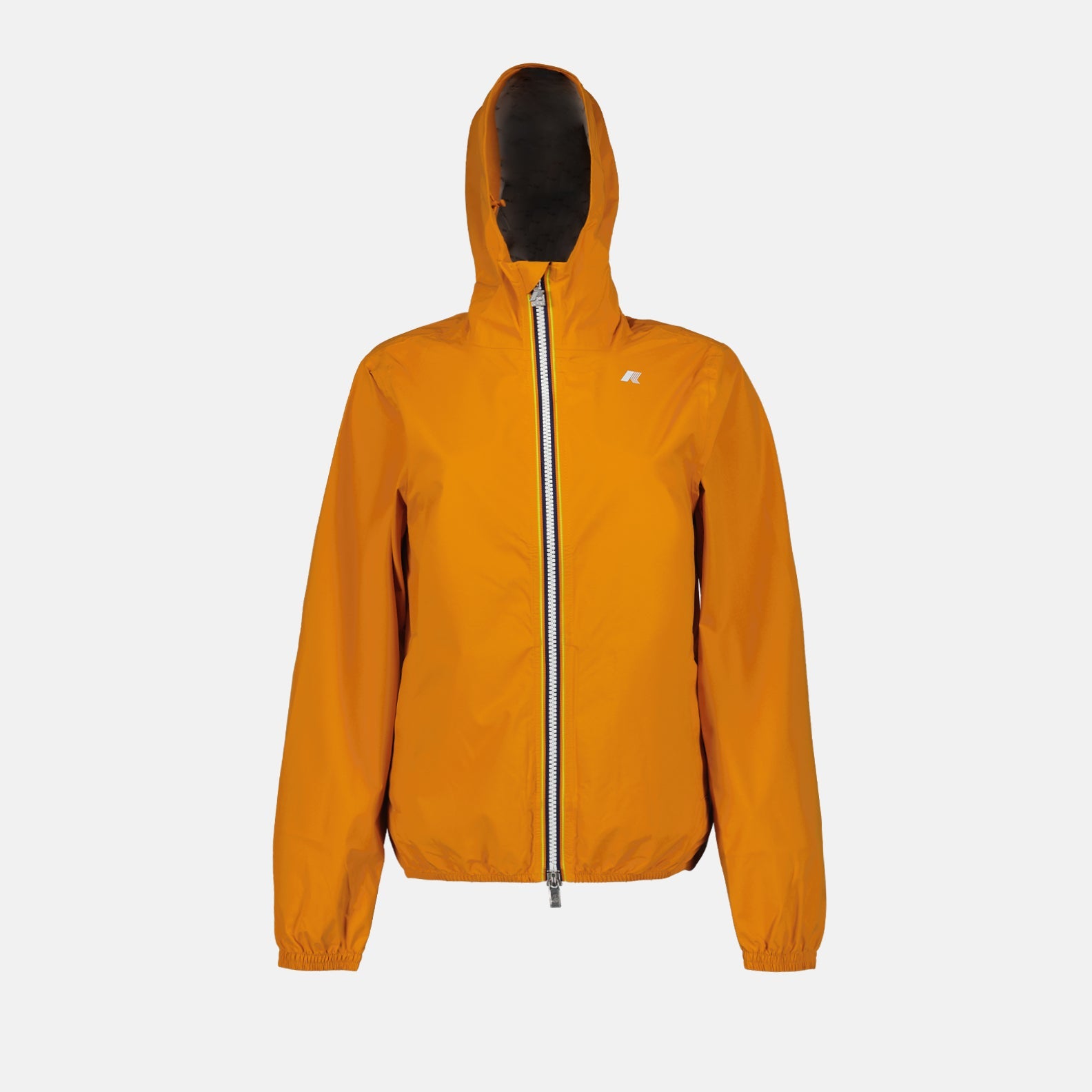 Eco-friendly jacket, orange nylon jacket, luxury outerwear, K-Way jacket, versatile fashion