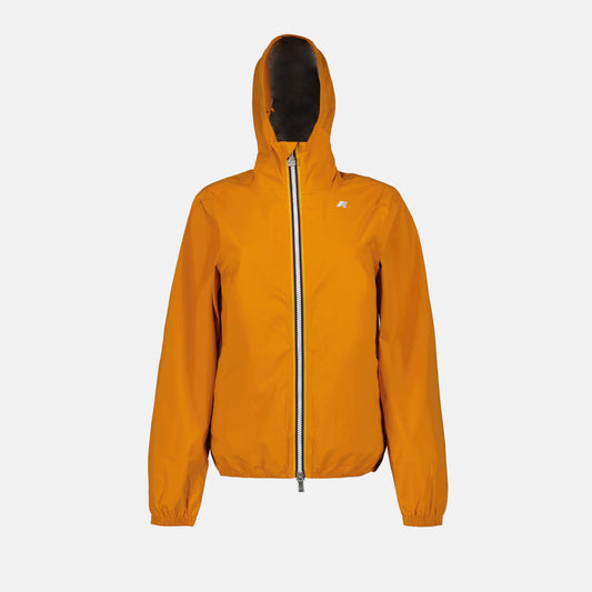 Eco-friendly jacket, orange nylon jacket, luxury outerwear, K-Way jacket, versatile fashion