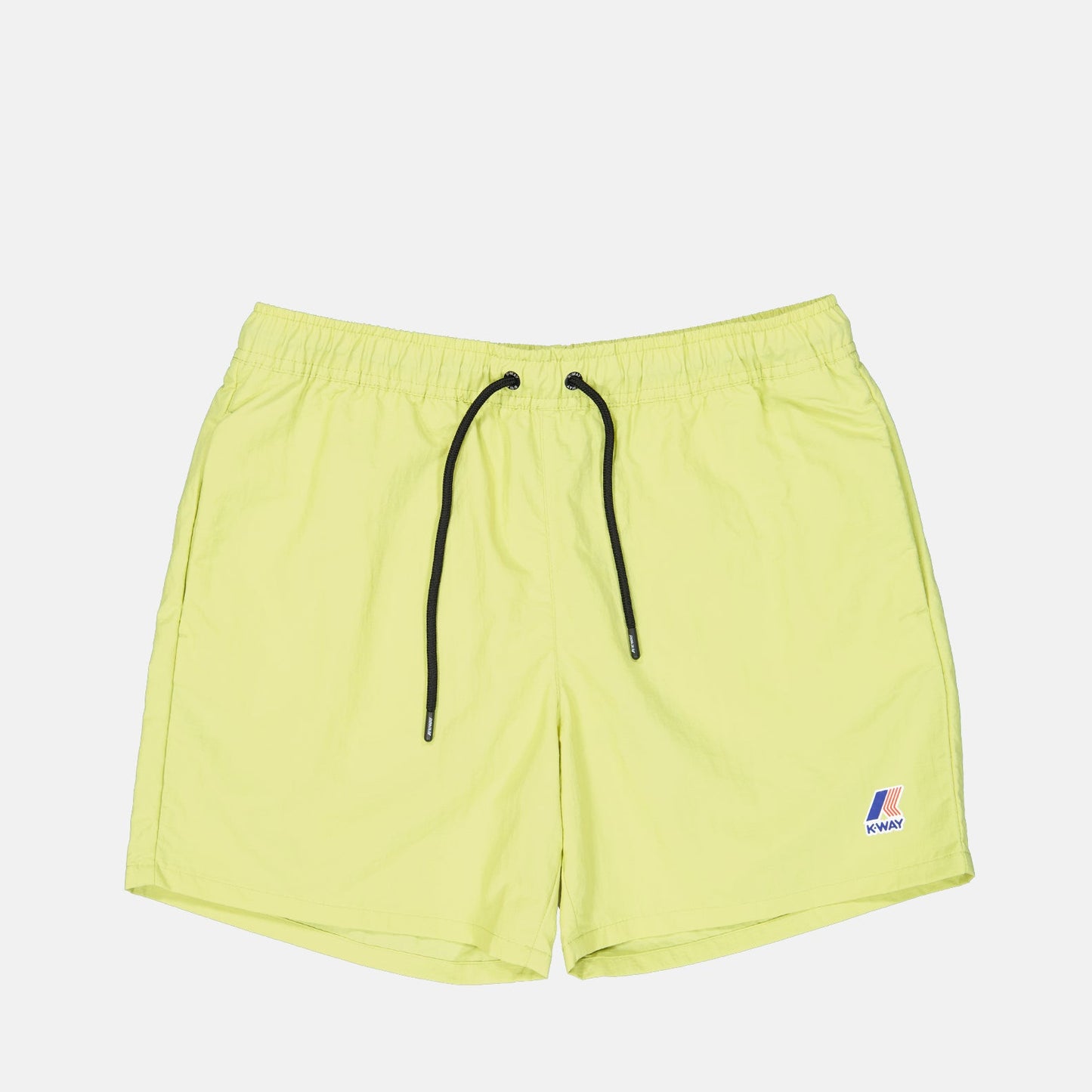 vibrant yellow swim shorts, luxury beachwear, K-Way swim shorts, designer swimwear, Le Vrai 3.0 Olivier