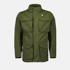 K-Way parka, luxury nylon jacket, khaki green outerwear, high-end men's fashion, stretch nylon parka
