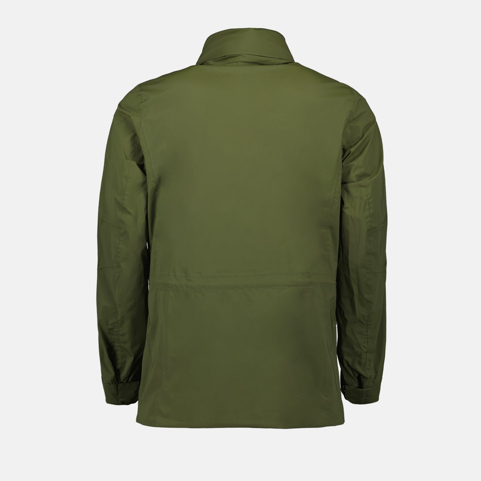 K-Way parka, luxury nylon jacket, khaki green outerwear, high-end men's fashion, stretch nylon parka