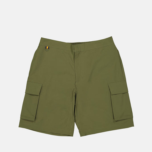 Bermuda shorts, K-Way, technical fabric, khaki green shorts, luxury menswear