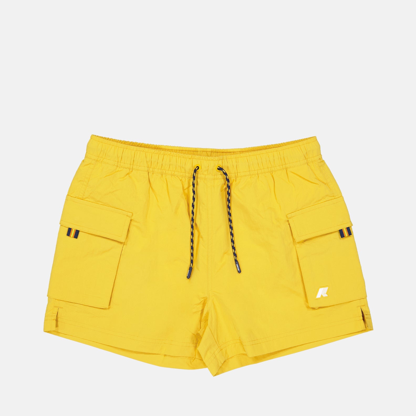 swim shorts, luxury swimwear, K-Way, yellow nylon shorts, men's swimwear