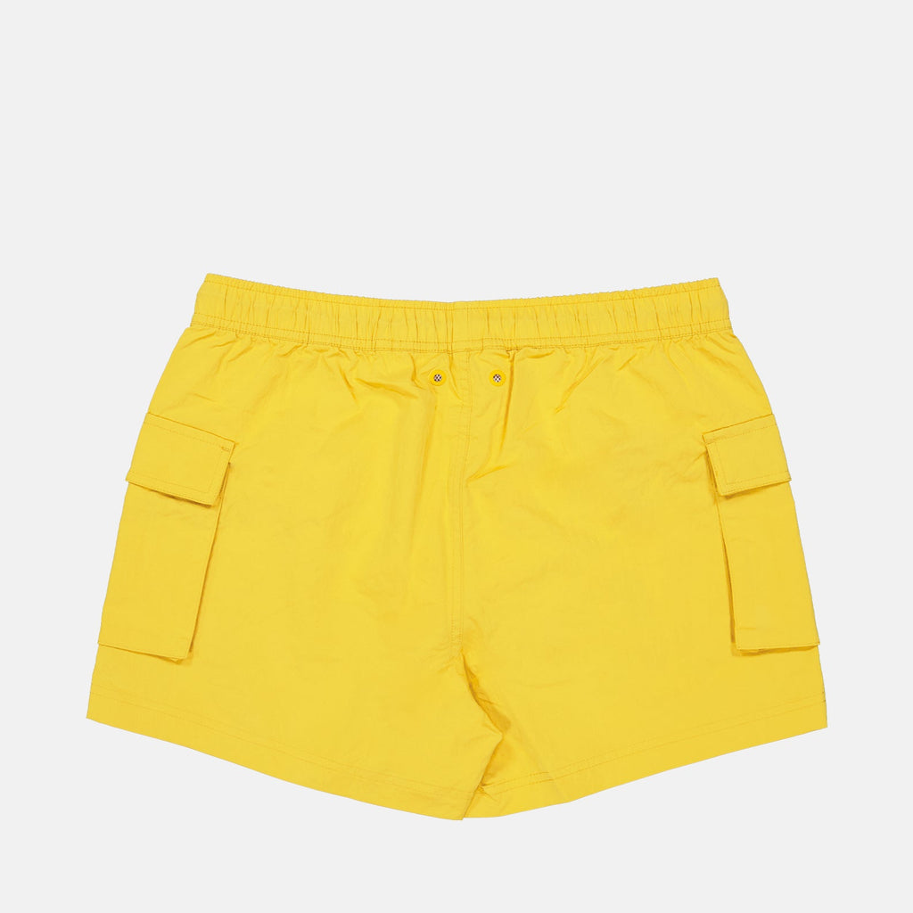 swim shorts, luxury swimwear, K-Way, yellow nylon shorts, men's swimwear