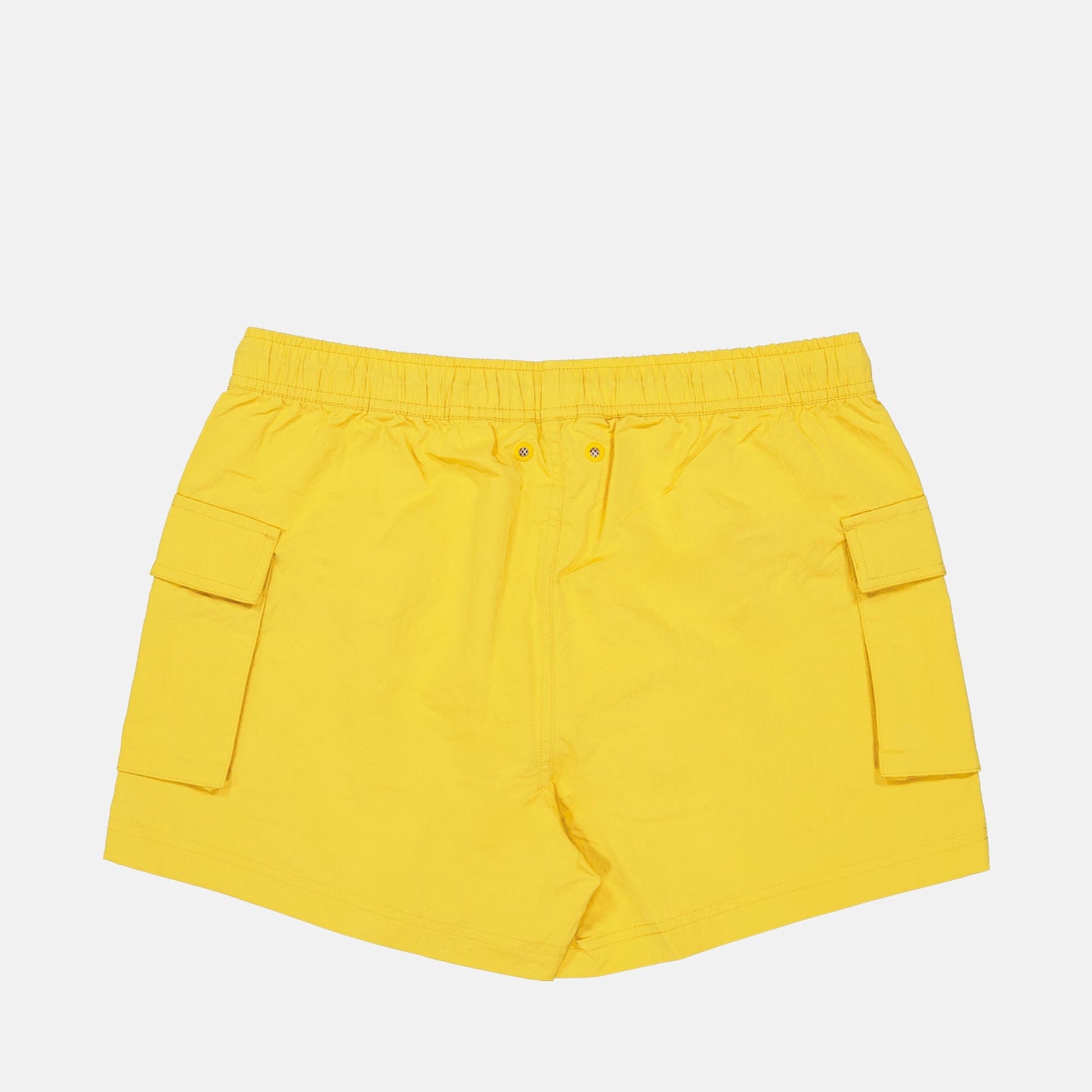 swim shorts, luxury swimwear, K-Way, yellow nylon shorts, men's swimwear