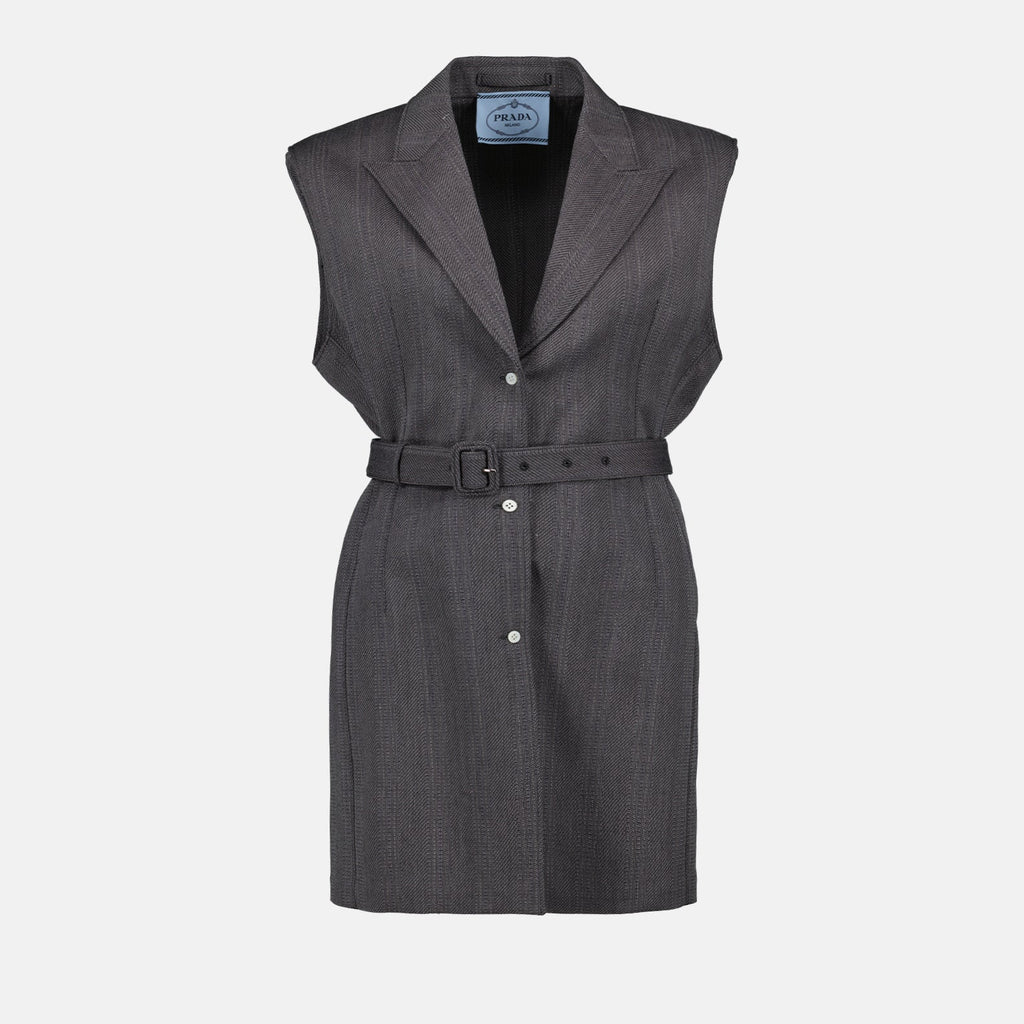 ストライプ柄ノースリーブグレー・ジレ