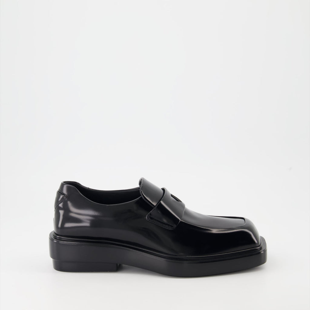 Prada mocassins, brushed leather shoes, luxury footwear, black leather mocassins, designer shoes